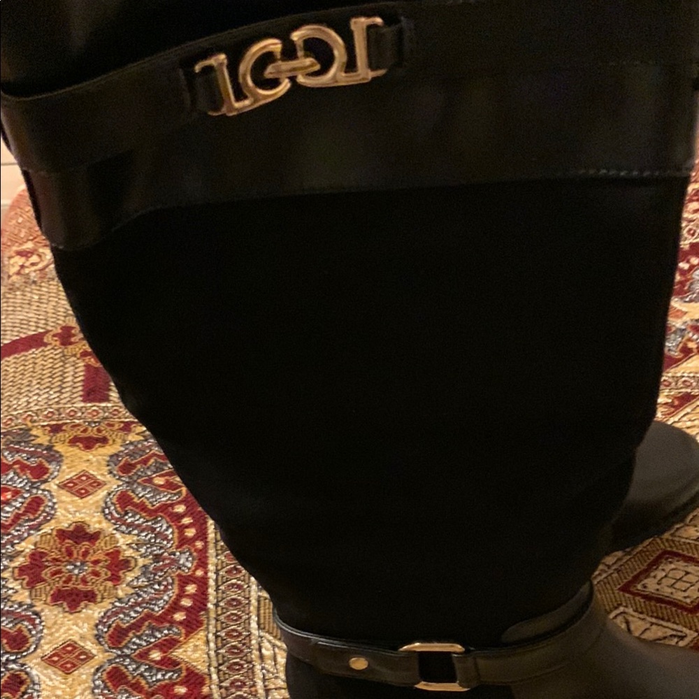 Liz Claiborne Black and Gold Leather and Suede Winter Boots - Picture 10 of 10